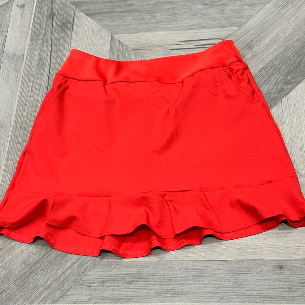 ADIDAS ULTIMATE365 FRILLED RED SKIRT, XS